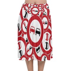 Overtaking Traffic Sign Velvet Flared Midi Skirt