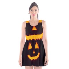 Pumpkin Helloween Face Autumn Scoop Neck Skater Dress