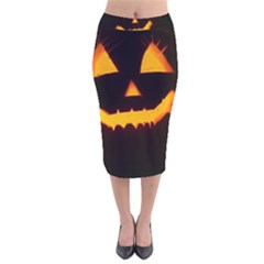 Pumpkin Helloween Face Autumn Velvet Midi Pencil Skirt by Celenk