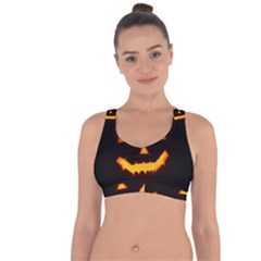 Pumpkin Helloween Face Autumn Cross String Back Sports Bra