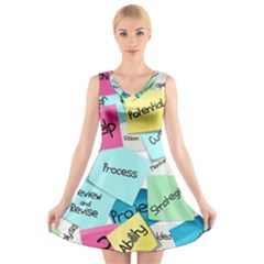 Stickies Post It List Business V-neck Sleeveless Skater Dress by Celenk