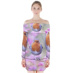 Spring Bird Bird Spring Robin Long Sleeve Off Shoulder Dress by Celenk