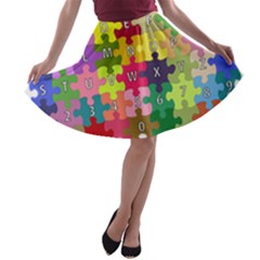 Puzzle Part Letters Abc Education A-line Skater Skirt by Celenk