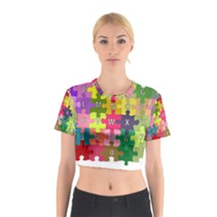 Puzzle Part Letters Abc Education Cotton Crop Top by Celenk