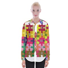 Puzzle Part Letters Abc Education Womens Long Sleeve Shirt