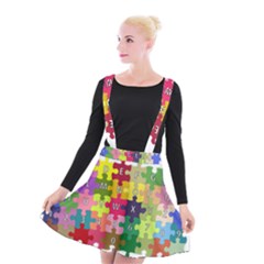 Puzzle Part Letters Abc Education Suspender Skater Skirt by Celenk