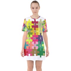 Puzzle Part Letters Abc Education Sixties Short Sleeve Mini Dress