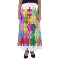 Puzzle Part Letters Abc Education Flared Maxi Skirt by Celenk