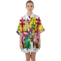 Puzzle Part Letters Abc Education Quarter Sleeve Kimono Robe by Celenk