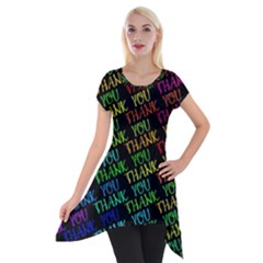 Thank You Font Colorful Word Color Short Sleeve Side Drop Tunic by Celenk