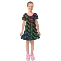 Thank You Font Colorful Word Color Kids  Short Sleeve Velvet Dress by Celenk