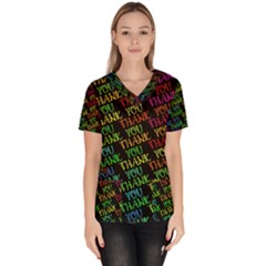 Thank You Font Colorful Word Color Scrub Top