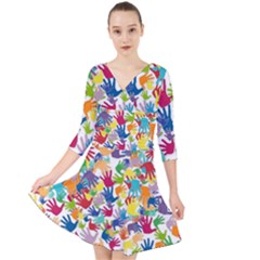 Volunteers Hands Voluntary Wrap Quarter Sleeve Front Wrap Dress	