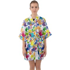 Volunteers Hands Voluntary Wrap Quarter Sleeve Kimono Robe by Celenk