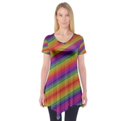 Spectrum Psychedelic Green Short Sleeve Tunic  by Celenk