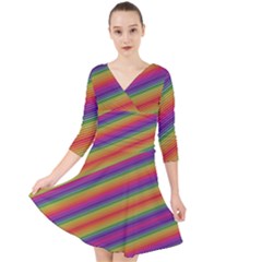 Spectrum Psychedelic Green Quarter Sleeve Front Wrap Dress	