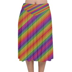 Spectrum Psychedelic Green Velvet Flared Midi Skirt