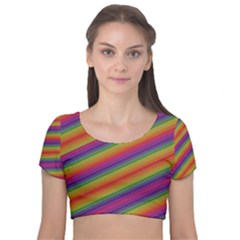 Spectrum Psychedelic Green Velvet Short Sleeve Crop Top 