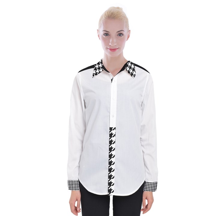 Black White Houndstooth Pattern Womens Long Sleeve Shirt