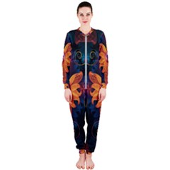 Beautiful Fiery Orange & Blue Fractal Orchid Flower Onepiece Jumpsuit (ladies) 