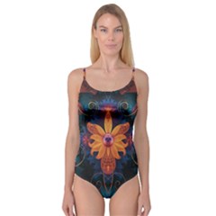 Beautiful Fiery Orange & Blue Fractal Orchid Flower Camisole Leotard  by jayaprime