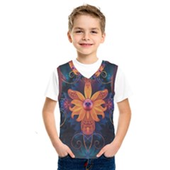 Beautiful Fiery Orange & Blue Fractal Orchid Flower Kids  Sportswear by jayaprime