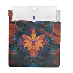 Beautiful Fiery Orange & Blue Fractal Orchid Flower Duvet Cover Double Side (full/ Double Size) by jayaprime