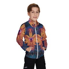 Beautiful Fiery Orange & Blue Fractal Orchid Flower Wind Breaker (kids) by jayaprime