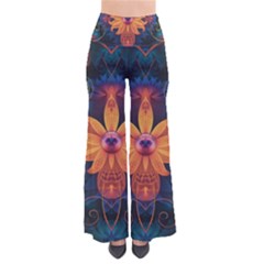 Beautiful Fiery Orange & Blue Fractal Orchid Flower Pants by jayaprime