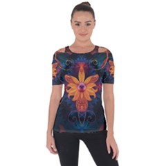 Beautiful Fiery Orange & Blue Fractal Orchid Flower Short Sleeve Top by jayaprime