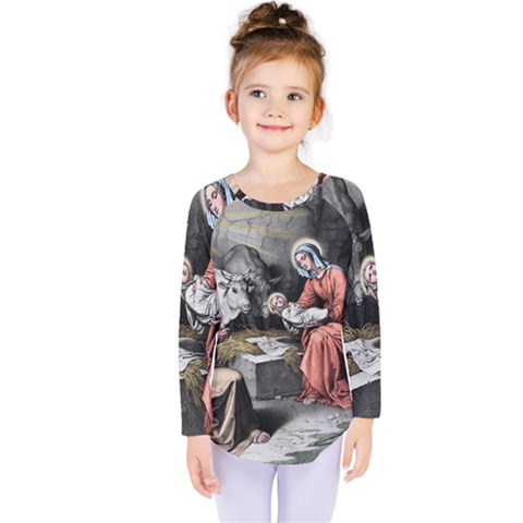 The Birth Of Christ Kids  Long Sleeve Tee by Valentinaart