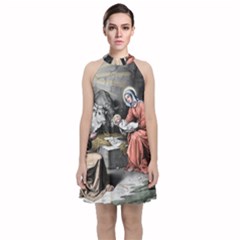 The Birth Of Christ Velvet Halter Neckline Dress  by Valentinaart