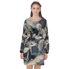 The Birth Of Christ Long Sleeve Chiffon Shift Dress  by Valentinaart