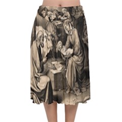 The Birth Of Christ Velvet Flared Midi Skirt by Valentinaart