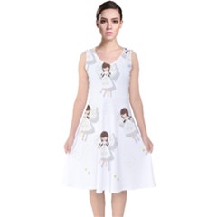 Christmas Angels  V-neck Midi Sleeveless Dress  by Valentinaart