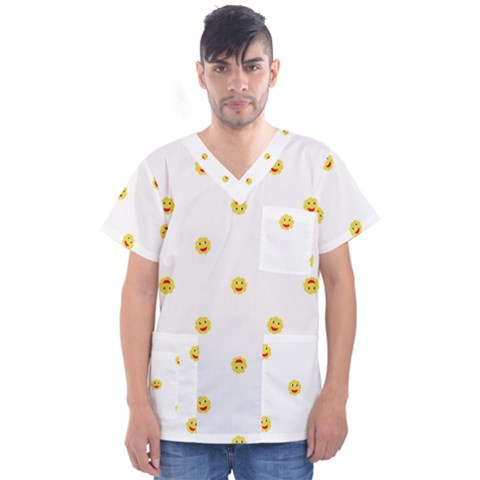 Happy Sun Motif Kids Seamless Pattern Men s V-neck Scrub Top by dflcprintsclothing