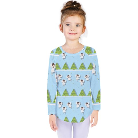 Christmas Angels  Kids  Long Sleeve Tee by Valentinaart