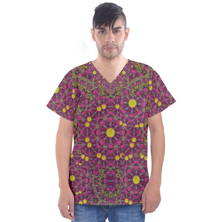 Butterflies  Roses In Gold Spreading Calm And Love Men s V-Neck Scrub Top