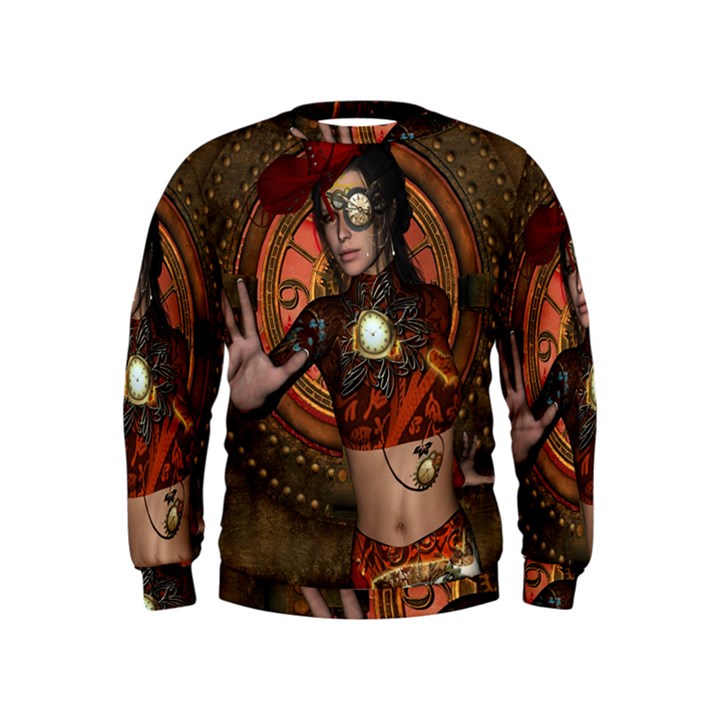 Steampunk, Wonderful Steampunk Lady Kids  Sweatshirt