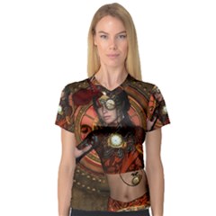 Steampunk, Wonderful Steampunk Lady V-Neck Sport Mesh Tee