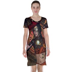 Steampunk, Wonderful Steampunk Lady Short Sleeve Nightdress