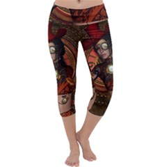 Steampunk, Wonderful Steampunk Lady Capri Yoga Leggings by FantasyWorld7