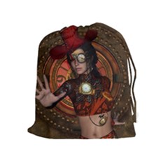 Steampunk, Wonderful Steampunk Lady Drawstring Pouches (extra Large) by FantasyWorld7