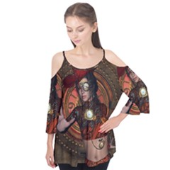 Steampunk, Wonderful Steampunk Lady Flutter Tees