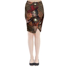 Steampunk, Wonderful Steampunk Lady Midi Wrap Pencil Skirt