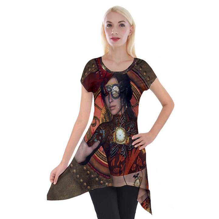 Steampunk, Wonderful Steampunk Lady Short Sleeve Side Drop Tunic