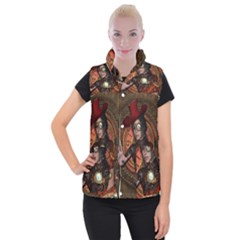 Steampunk, Wonderful Steampunk Lady Women s Button Up Puffer Vest