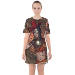 Steampunk, Wonderful Steampunk Lady Sixties Short Sleeve Mini Dress