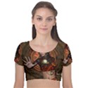 Steampunk, Wonderful Steampunk Lady Velvet Short Sleeve Crop Top  View1