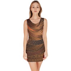 Brown, Bronze, Wicker, And Rattan Fractal Circles Bodycon Dress by jayaprime